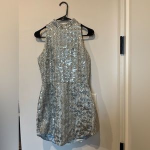 BRAND NEW Amanda Uprichard Marshall Dress Silver Sequin Minidress, Size Small